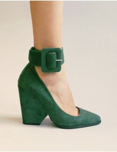 Green Suede Ankle Strap Heel