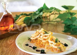 crunchy calamari and sweet potato crisps