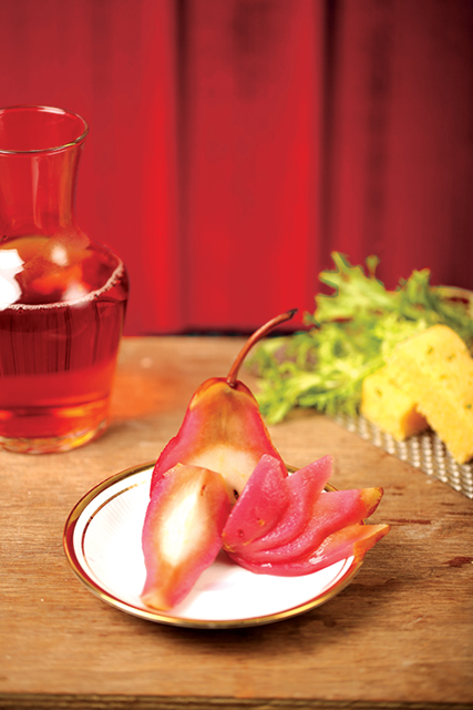 Beet Root Pear, Greens, Drizzled with Beetroot Emulsion