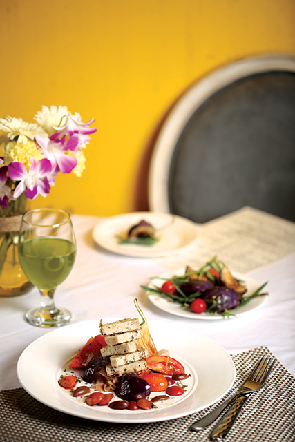 Chicken Galantine with Oven-dried Tomatoes, Roasted Eggplant, Kalamata Olives & Baby Plum